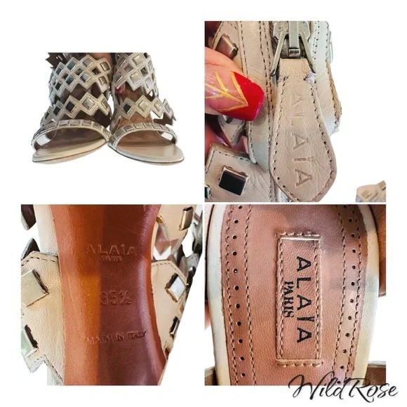 ALAÏA White calfskin LASER CUT stud SANDAL SZ 35.5 - Picture 16 of 17